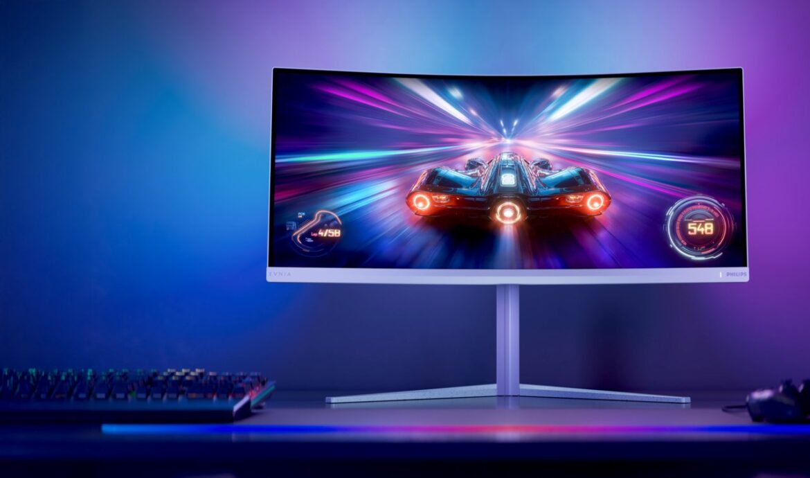 Philips Evnia 34M2C5601QA идва с ултраширок извит екран, 200 Hz, AI-подобрена Ambiglow и USB-C